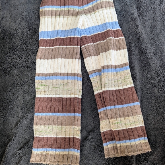 Free People Striped Knit Wide-Leg Pants in Brown, Blue, Cream - Picture 3 of 6